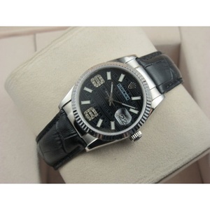 Rolex часы Rolex Datejust с черным кожаным ремешком, повседневные модные мужские часы с черным бриллиантом и цифровой шкалой, швейцарский механизм ETA