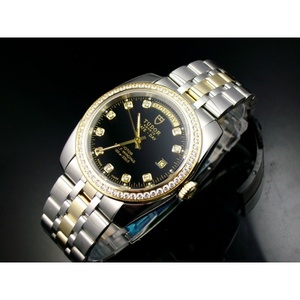 Швейцарские часы Tudor TUDOR Ocean Prince, роскошная сумка, 18-каратное золото, черное лицо, бриллиант, автоматические механические, с двойным календарем, мужские часы