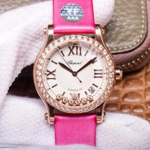 YF Chopard Happy Diamond 278559-3003 klocka, diamantbockad rosa guld mekanisk klocka, silkband